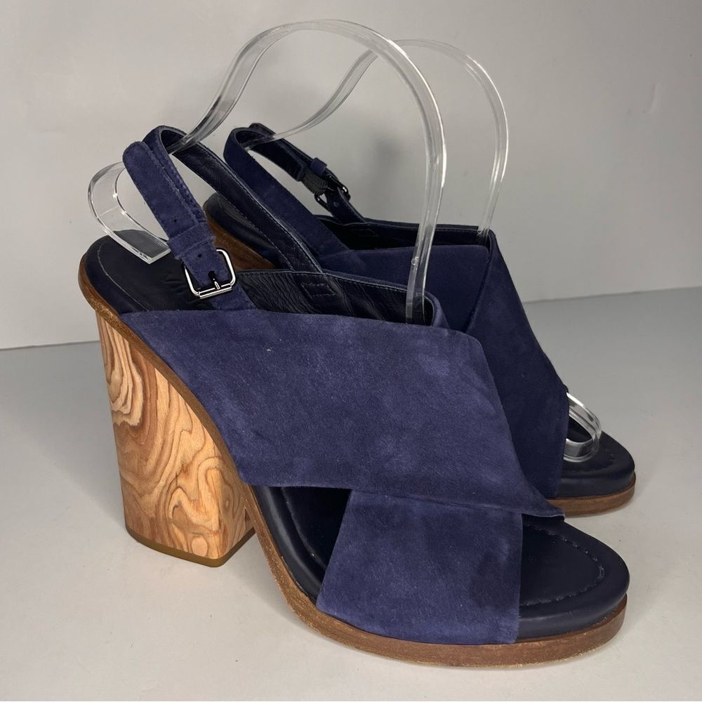 Vince Helena Wood Block Heel Navy Suede Sandal
